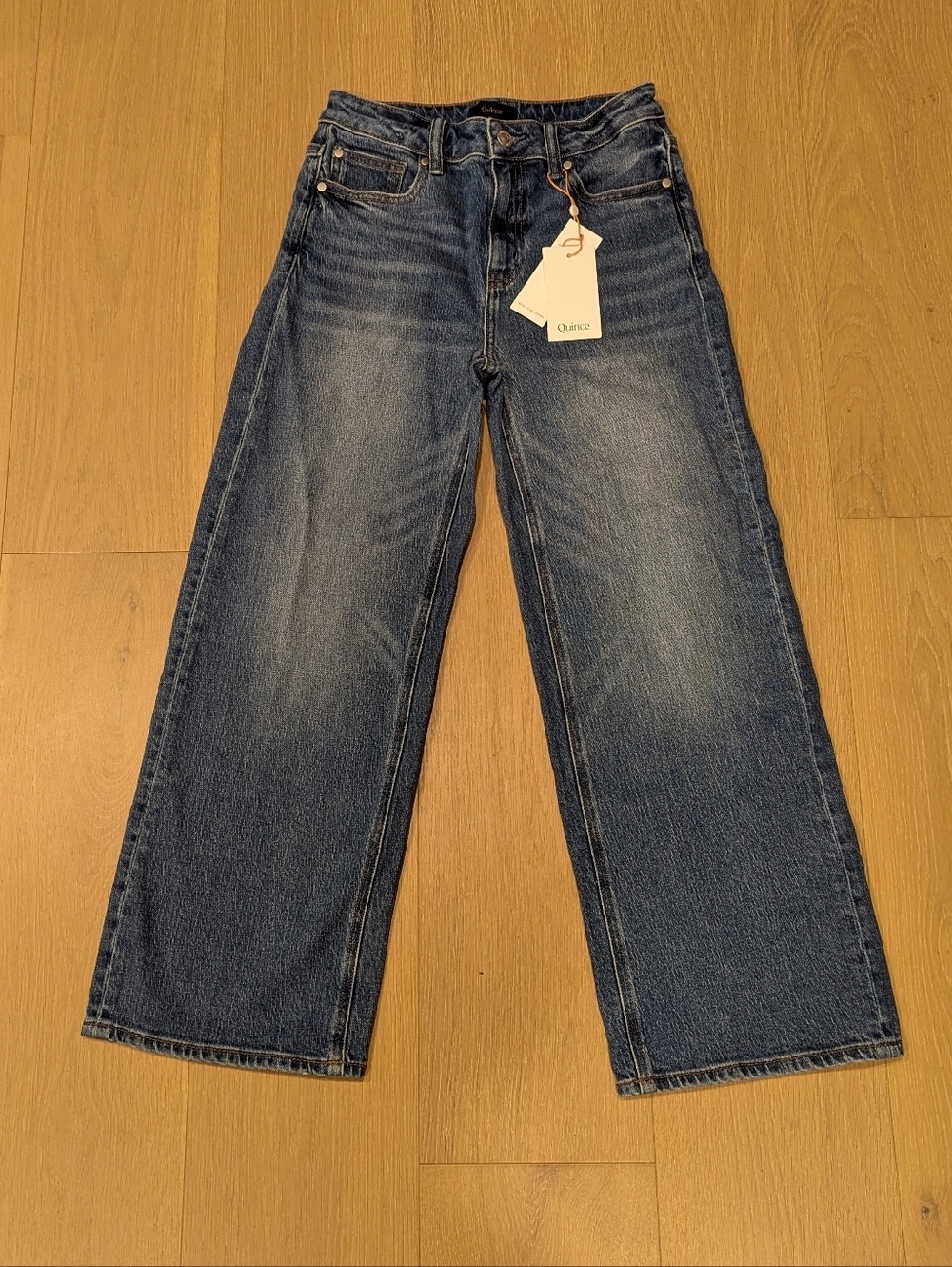 Quince Wide Leg Cropped Blue Jeans